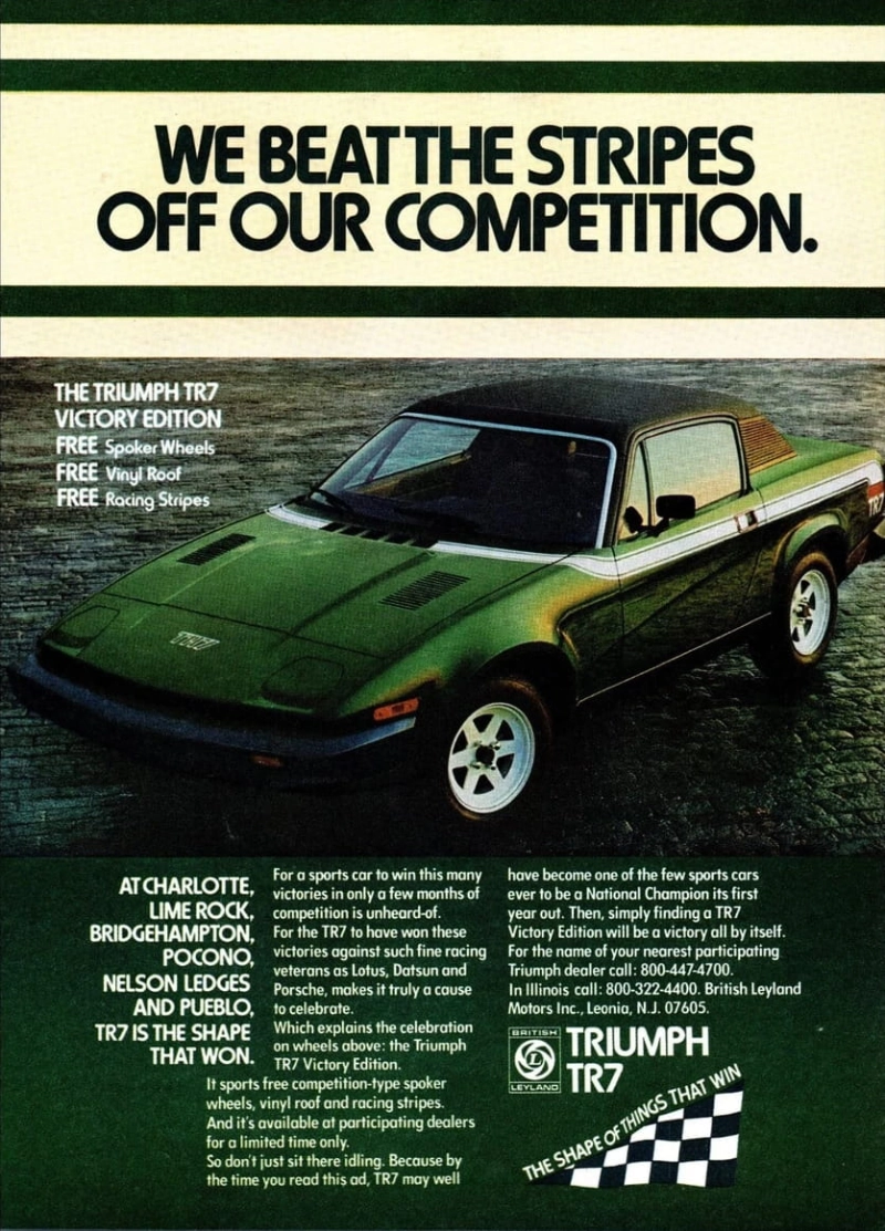 Triumph TR7 vintage auto ad Triumph TR7 vintage auto ad; We beat the stripes off the competition